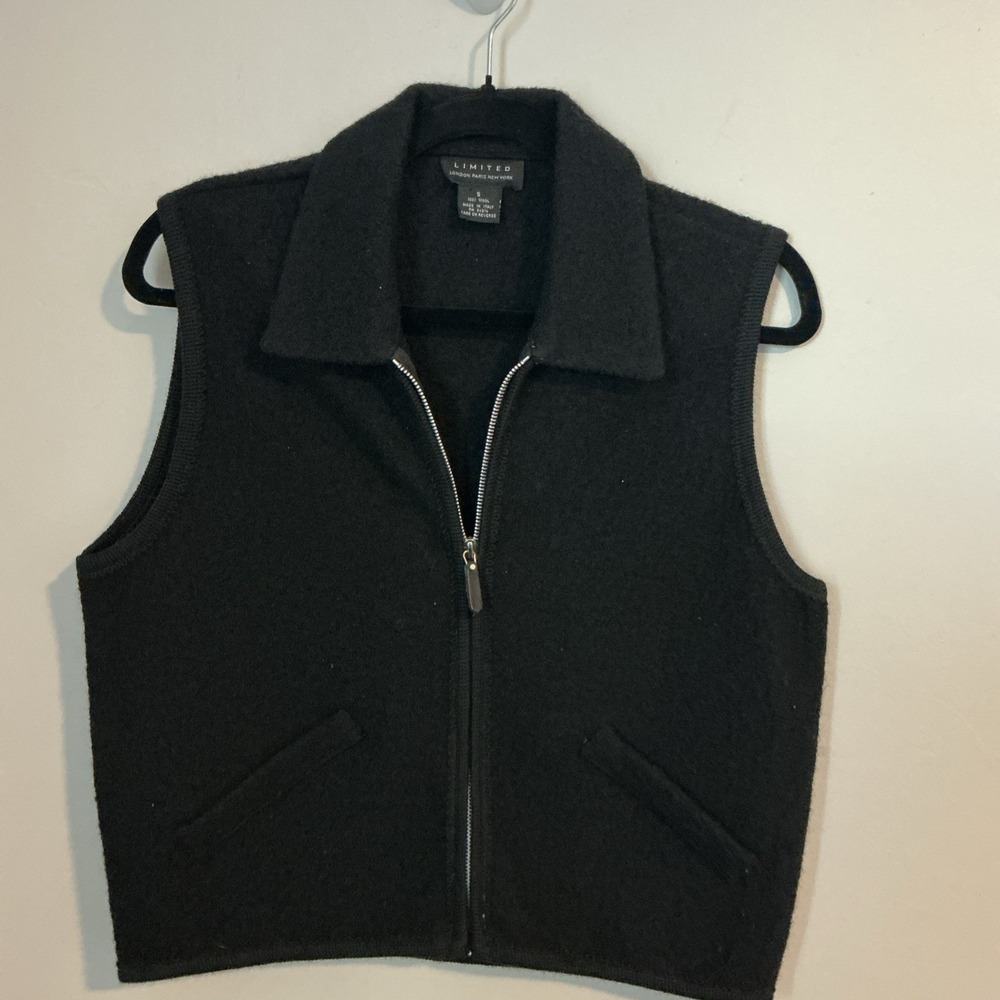 VINTAGE The Limited Sweater Women Black Wool Vest Cardigan Full Zip Cropped S